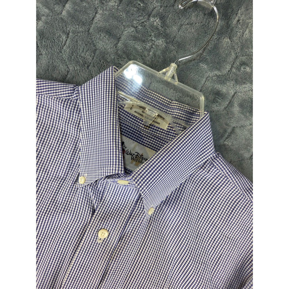 Walt Disney World Mens M Blue Gingham Mickey Mouse Button Down Cotton Shirt